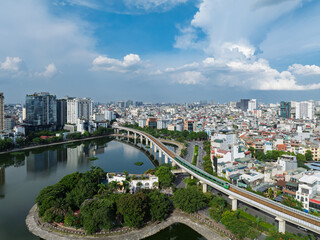 Naklejka premium Aerial View of Dong Da Lake and Urban Landscape in Hanoi, Vietnam
