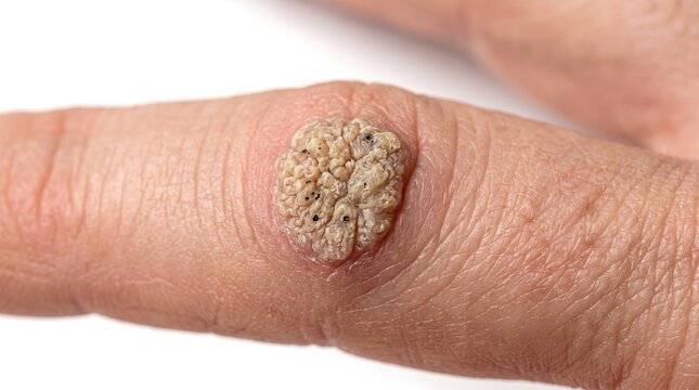 Macro Shot of Verruca Vulgaris Common Wart on Human Finger Knuckle