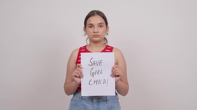 Indian Teenage Girl Holding Save Girl Child Poster
