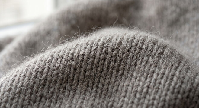 Close up of a soft brown knitted cashmere sweater texture
