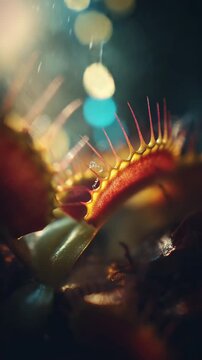 Close-up of a Venus flytrap with open carnivorous leaves