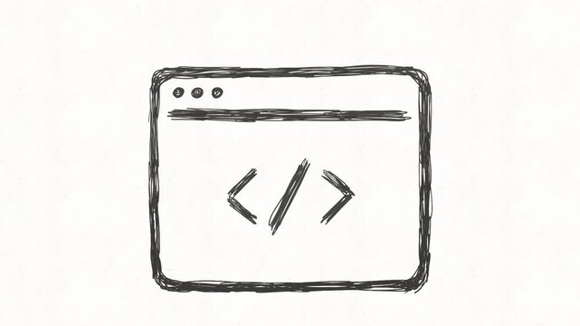 
Web development and coding animation featuring a browser window with code symbols, representing programming, software development, HTML, website creation and technology.