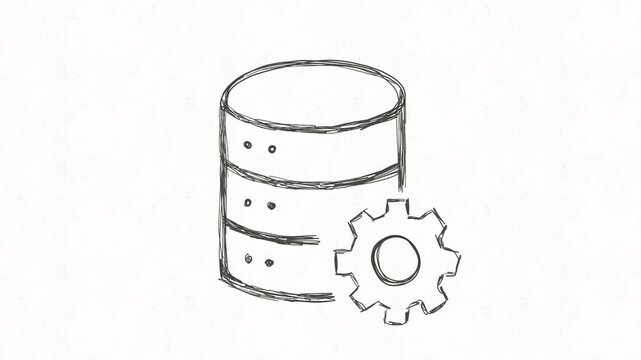 
Database with gear animation representing server settings, data management, system configuration, storage, administration, maintenance and digital infrastructure.