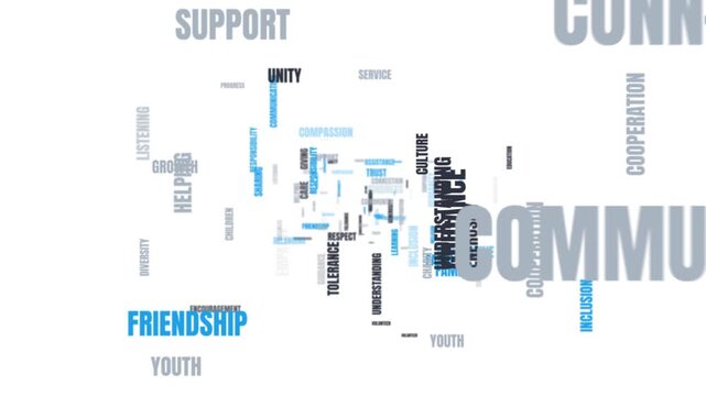 3D kinetic typography video flying through community words like empath