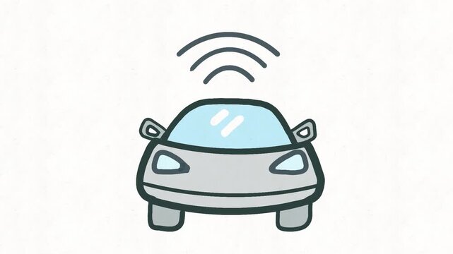 
Connected car with wireless signal animation illustrating smart vehicle technology, internet connectivity, autonomous driving, IoT communication and intelligent transportation.