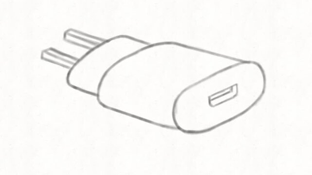 
Wall charger adapter animation representing power supply, device charging, electricity, mobile accessories, USB connection, electronics and everyday digital technology.