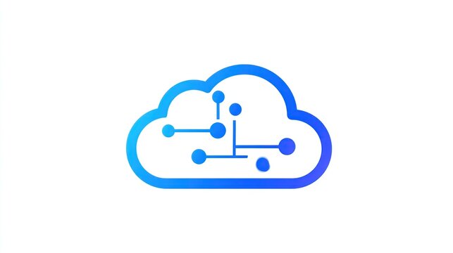 A blue and white cloud icon with a network of lines and dots, set against a white background.