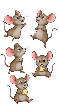 Cute Cartoon Mice Collection with Cheese in Various Poses