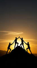 Fototapeta premium Teamwork and Collaboration in Silhouette Against a Sunset Background