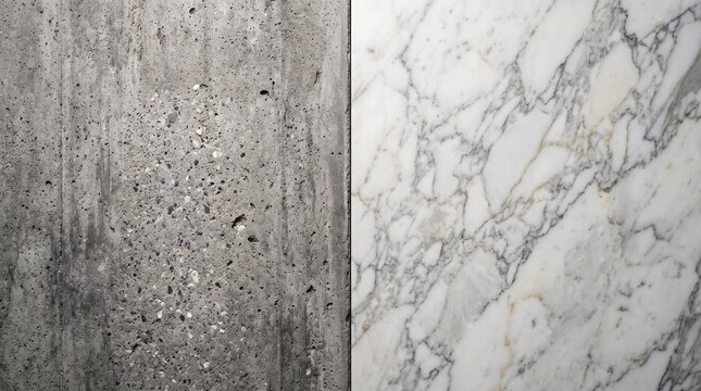 Contrast of Rough Concrete and Polished Marble Textures.