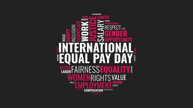 International Equal Pay Day Word Cloud Motion Graphic Concept Illustra