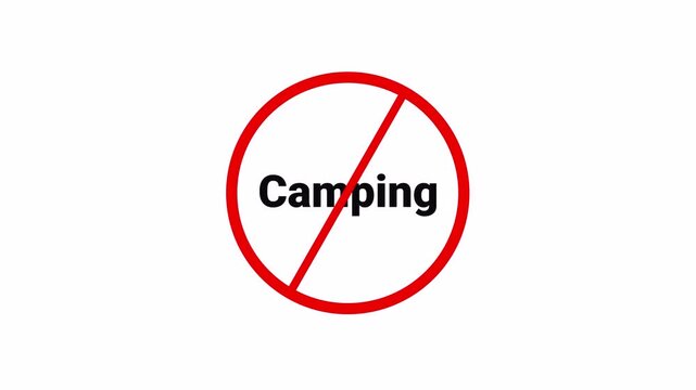 Red Camping Ban Symbol Sign Animation Isolated on Transparent Background, stop camping prohibited red circle animation, Warning, prohibited or ban icon animation. Camping Ban Symbol animation in 4k.