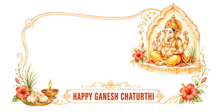 Elegant banner design with Lord Ganesha, traditional elements, and text area - Happy Ganesh Chaturthi