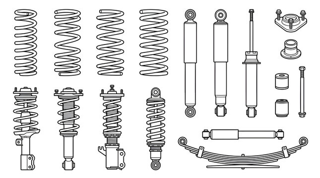 Suspension and Coil Spring Line Art Icons Set