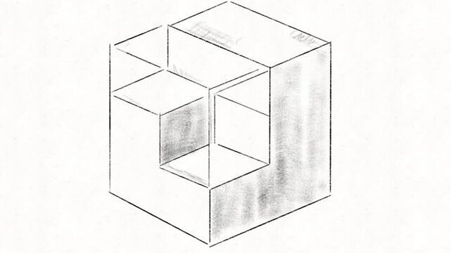
Geometric 3D cube structure built from connected blocks, representing modular design, spatial construction, architecture, engineering and abstract visualization.