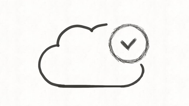 
Animated cloud with checkmark representing secure cloud storage, successful backup, data synchronization and online verification. Simple technology icon for digital services and file 