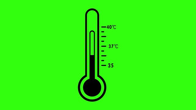 Black medical thermometer animation showing temperature rising on green screen chroma key footage