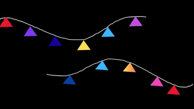 Colorful bunting flags swaying gently on hanging strings in this festive digital motion animation clip background