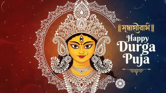 Durga Puja Celebration with Goddess Durga and Decorative Lights