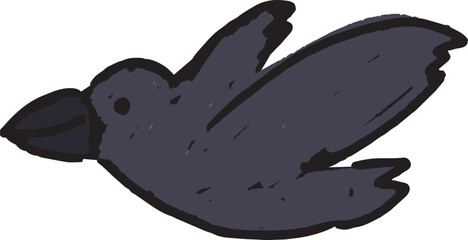 Naklejka premium 可愛い手書きの飛ぶカラスのイラスト - ゆるい・シュール・落書き風素材