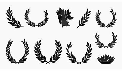 Obraz premium Hand Drawn Laurel Foliage Branches and Wreath Vector Illustrations