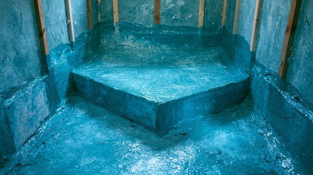 Turquoise Fluid Applied Elastomeric Sealing Membrane inside Bath