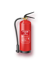 Obraz premium Foam Fire Extinguisher Realistic Emergency Safety Equipment. Safety equipment vector set with fire extinguisher and emergency tools.