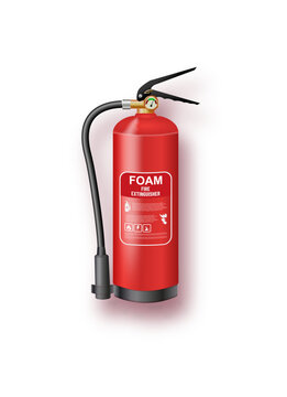 Foam Fire Extinguisher Realistic Emergency Safety Equipment. Safety equipment vector set with fire extinguisher and emergency tools.