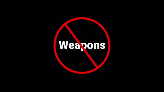 Red Weapons Prohibition Symbol Sign Animation Isolated on Transparent Background, stop weapons forbidden red circle animation, Warning, prohibited or ban icon animation. Weapons Prohibition Symbol 
