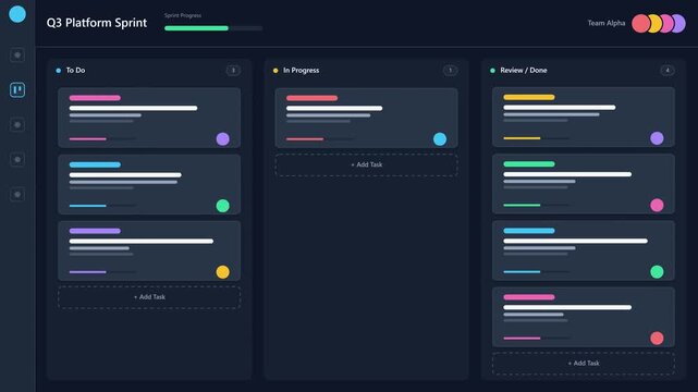 Agile Project Management Dashboard with Task Progress Tracking and Workflow Motion Illustration