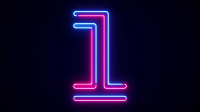Neon digit 1 with on black, neon digits for banner, english numbers in glow style. All capital alphabets neon animation, pink blue neon font digit animation, led letter, Appearance of the digit