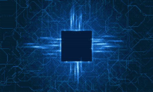 8-bit pixel art space landscape. fantasy game level backdrop. 2D video game graphics. pixelated background. vector illustration. game assets. Light room scene, processor chip. Dithering bayer 4x4