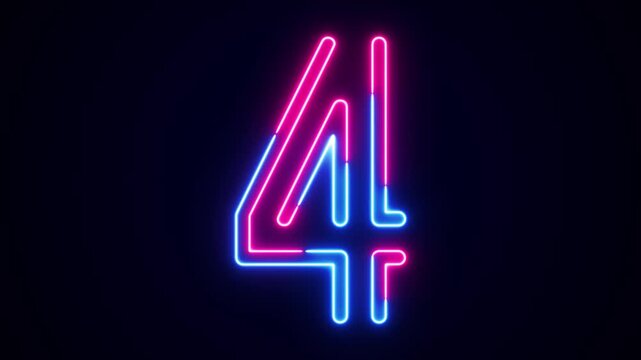 Neon digit 4 with on black, neon digits for banner, english numbers in glow style. All capital alphabets neon animation, pink blue neon font digit animation, led letter, Appearance of the digit