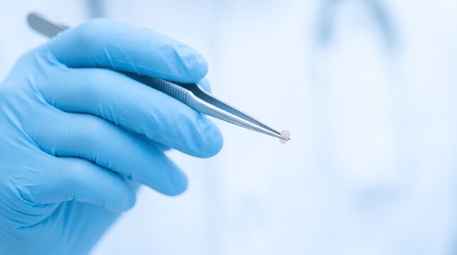 Medical Professional Holding Small Tissue Sample with Tweezers