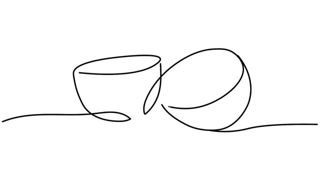 animated single split sliced kiwi fruit cut into half symbol sign hand drawn One continuous line art drawing video, isolated monoline Animated illustration black outline on white background bg