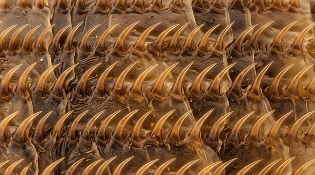 Natural patterns showing sharp rows of mollusk radula teeth structure found inside gastropod anatomy which helps in grinding organic food particles during digestion for survival in marine