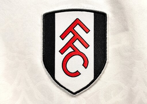 Photo of the embroidered emblem of Fulham football club. Fulham FC is a professional football club based in west London, England.