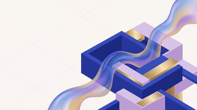 Abstract 3D Isometric Geometric Background Blue Gold Purple Gradient Flow 8K