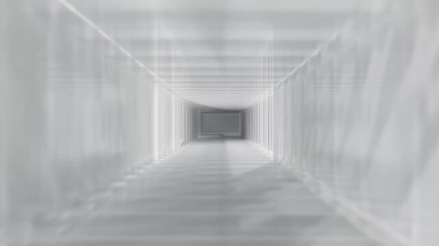 White Ventilation Duct Interior with Rectangular Perspective and Geometric Corridor Frames