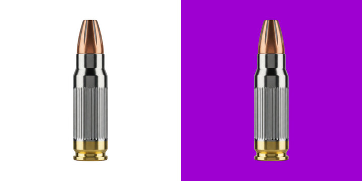 Modern hollow point ammunition bullet standing upright transparent png