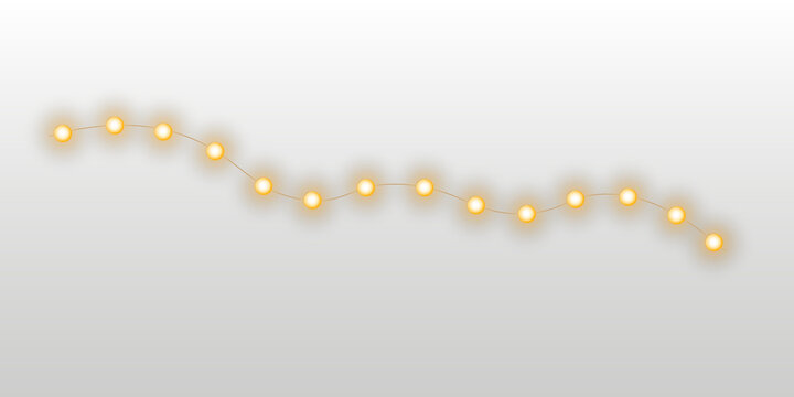 Golden fairy lights hanging garland with copy space for Christmas, New Year, wedding and celebration banners