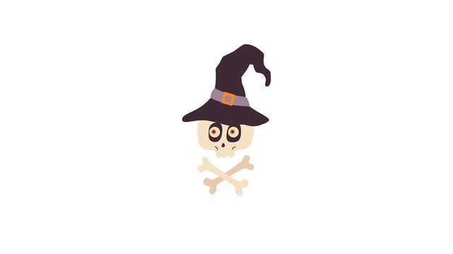 scary skull animation with wizard hat for Halloween element design