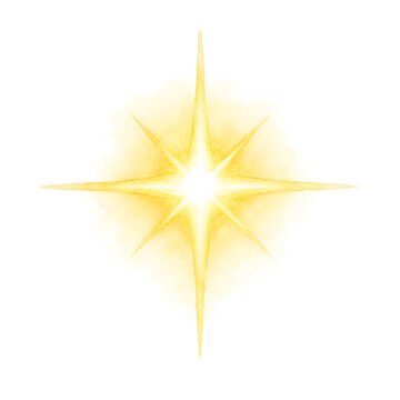 Yellow watercolor shining star illustration isolated on a white background.