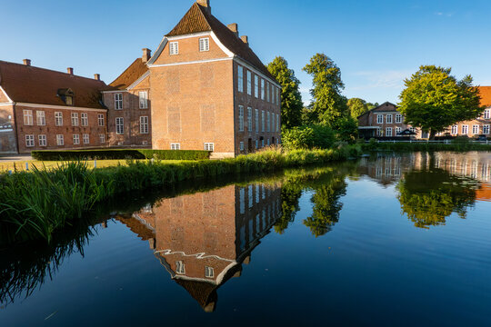 Gram, Denmark A view of the landmark Gram Slot, or Gram Castle, a historic 16th-century castle, manor house hotel, and major organic farm located in Southern Jutland