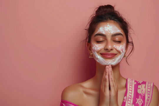 young Indian woman applying cream on face