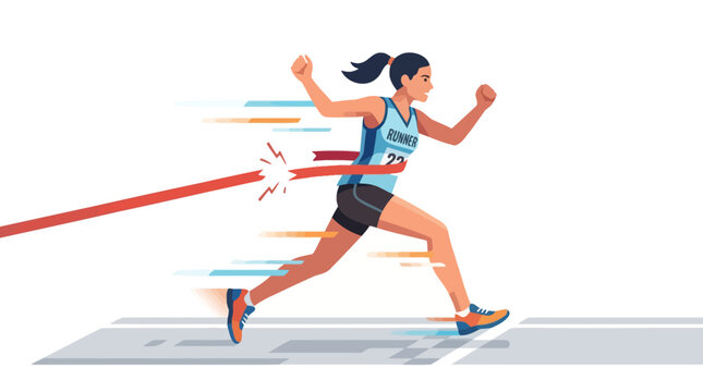 Female runner breaking finish line ribbon, sprinting to victory and success