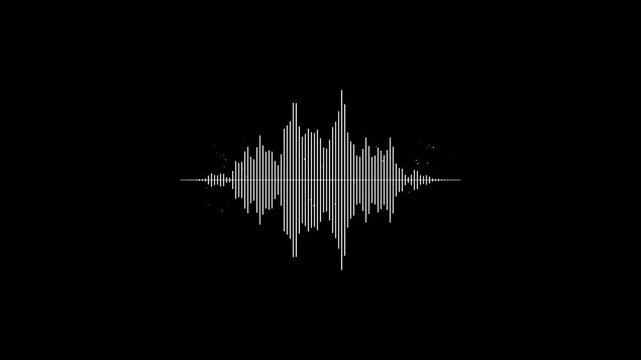 Minimalist white vertical audio waveform animation with subtle particle dust overlay on alpha chanel 4K animation