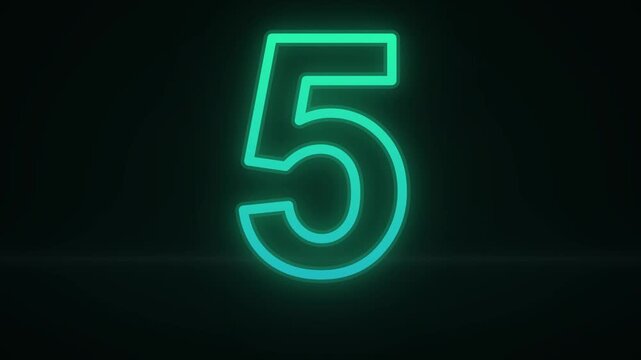 Number five glowing in bright teal neon light stands prominently against a dark background, creating a minimalist yet striking visual element for digital displays and modern design projects.