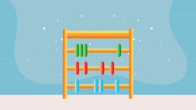 Classic wooden abacus educational animation for children math learning in classroom setting.