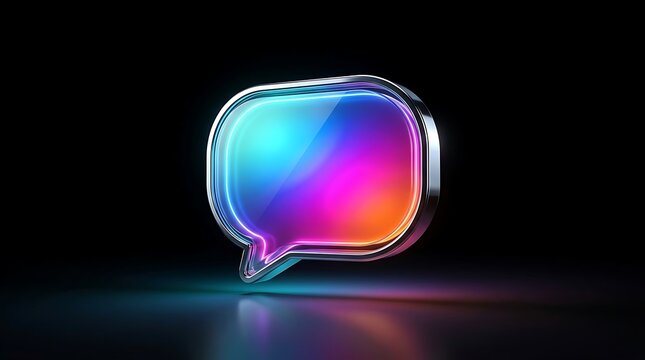 3D Glossy Colorful Speech Bubble Icon on Dark Background